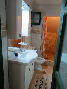 uma casa de banho com um lavatório e um WC em Seaside Apartment 2 em Emborios