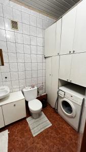 ein Badezimmer mit Toilette, Waschbecken und Waschmaschine in der Unterkunft 3х комнатная квартира возле парка in Riwne