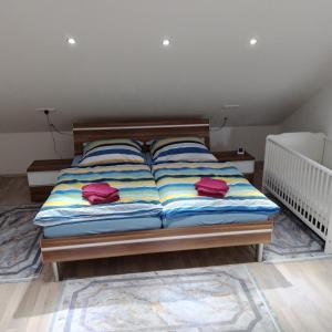 1 dormitorio con 2 almohadas en Ferienwohnung Teranga, en Jettingen-Scheppach