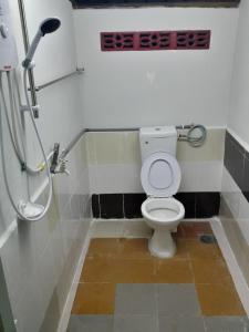 a bathroom with a toilet and a shower at Tony’s Guesthouse at Teluk Bahang in Batu Ferringhi