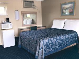 um quarto de hotel com uma cama e um micro-ondas em Budget inn motel perrysburg oh em Millbury