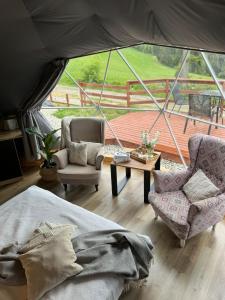 波羅寧的住宿－Tatra Glamp Tarasówka，一间卧室,在帐篷里配有一张床和椅子