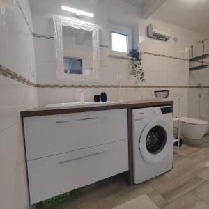 a bathroom with a washing machine and a sink at Villa Mila Rovinj in Rovinj