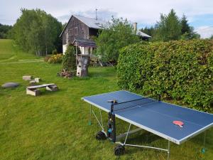 - une table de ping-pong dans une cour avec une maison dans l'établissement Chalupa bez hranic, à Krompach