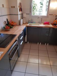 a kitchen with a sink and a counter top at Appartement avec jardin in Eysines