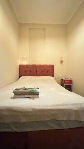 アンタルヤにあるCallisto Pub & Kitchen & Hotelの赤いヘッドボードが付いた大きなベッドのある寝室