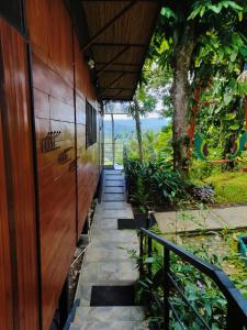 eine Treppe, die zu einem Haus mit einem Baum führt in der Unterkunft Selva Madre Eco-Sanctuary in Cahuita