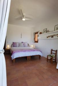 1 dormitorio con 1 cama y ventilador de techo en VILLA BELLA VISTA en Sant Francesc Xavier