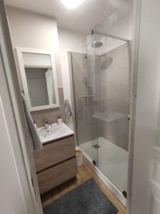 Un baño con ducha de cristal y lavabo. en Rêves Salés, en Malo-les-Bains