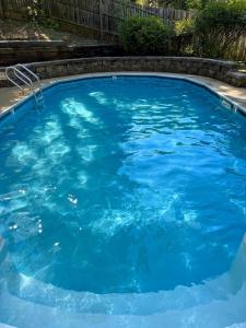 哥倫比亞的住宿－Escape to Serenity Luxurious 4Bedroom 3Bath Oasis with Private Pool Near Fort Jackson，庭院里的一个蓝色的大游泳池