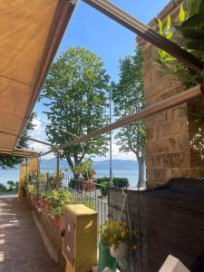 - un balcon avec des plantes et des fleurs en pots dans l'établissement A due passi dal lago, à Anguillara Sabazia