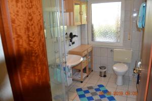 a small bathroom with a sink and a toilet at Ferienwohnung Hau in Kradenbach