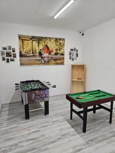 two ping pong tables in a room with a painting at Happy Point Apartment in Mellau