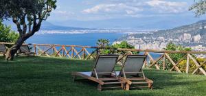 索倫托的住宿－Sorrento View，两把椅子坐在靠近海洋的草地上