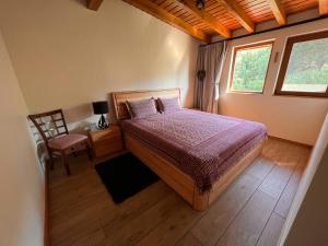 a bedroom with a bed and a chair and a window at Vista Villa at Katarino SPA in Bansko