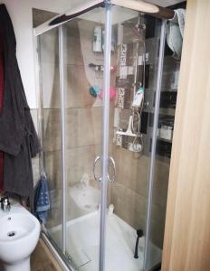 Un baño con ducha, inodoro y lavabo. en Casa Camilla, en Grosseto