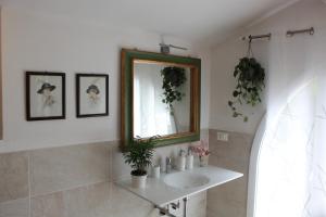 een badkamer met een wastafel en een spiegel bij Agritur Cantina Romanese in Levico Terme