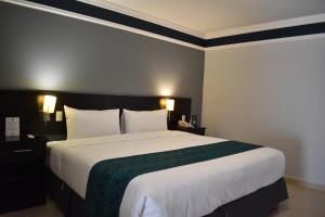 um quarto com uma cama grande e um cobertor verde em InHouse León em León