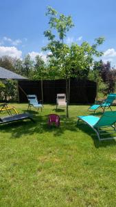 a group of empty chairs sitting in the grass at Le Pressoir Macy - Terracobois in Choussy