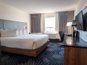 um quarto de hotel com uma cama e uma televisão de ecrã plano em Carriage House Hotel and Conference Centre em Calgary