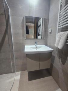 a bathroom with a sink and a mirror at appartement haut standing in Ariana