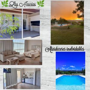 eine Collage mit Fotos von Häusern und einem Pool in der Unterkunft Las Acacias suites in San Lorenzo