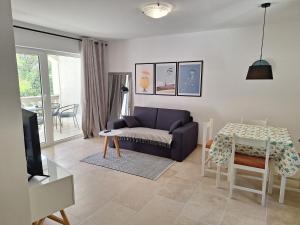 ein Wohnzimmer mit einer Couch und einem Tisch in der Unterkunft Villa HAUS NIKO in Senj