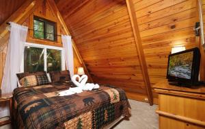 a bedroom with a bed and a television in a cabin at Shepherds Crook 1127 in Gatlinburg