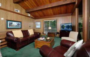 a living room with leather furniture and a tv at Three Pines 2139 in Gatlinburg