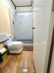 プラナコーン・シー・アユタヤにあるChanida homeのバスルーム(トイレ、ガラス張りのシャワー付)