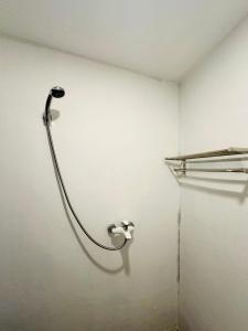 a shower in a bathroom with a white wall at Lakangthong 啦康通酒店 in Luang Prabang