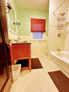 uma casa de banho com um lavatório, um WC e uma banheira em Elmwood village home em Buffalo