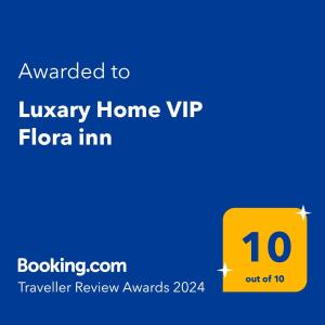 Sertifikāts, apbalvojums, norāde vai cits dokuments, kas ir izstādīts apskatei naktsmītnē Luxary Home VIP Flora inn