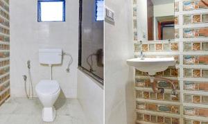 - deux photos d'une salle de bains avec toilettes et lavabo dans l'établissement FabExpress Poonam Palace, à Ahmedabad