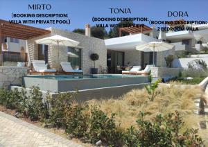 - Vistas a una casa con piscina y sombrillas en Sun n Salt Private Villas, en Agios Georgios Pagon