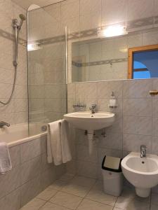 ライト・バイ・ゼーフェルトにあるMeilerhofのバスルーム(洗面台、トイレ、シャワー付)