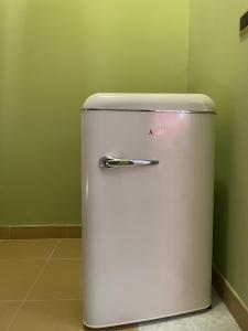 a white refrigerator in a room with a green wall at B&B Casa Vacanze In campagna Immersa nel verde - Serafino Family in Montecalvo Irpino
