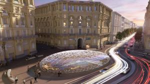 a building with a glass dome on a city street at B&B EMME21 in Naples