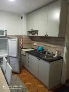a small kitchen with a sink and a refrigerator at Apartman NINA in Kuršumlija