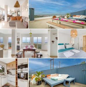 a collage of photos of a beach house at Rooftop Océan à 180º - Trafaria in Trafaria