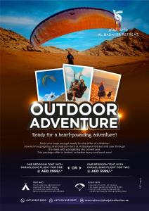 een poster voor een outdoor avontuur met een parachute bij Al Badayer Retreat by Sharjah Collection in Sharjah