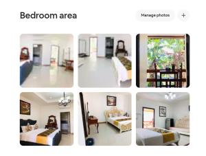 eine Collage mit vier Bildern eines Schlafzimmerbereichs in der Unterkunft Vang Vieng Romantic Resort in Vang Vieng