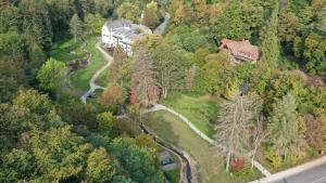 an aerial view of a house in the forest at Hotel Luisenpark in Bad Bergzabern