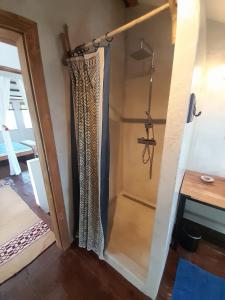 uma porta para um chuveiro num quarto em Casa Lin & Casa Blanca em Nerezine