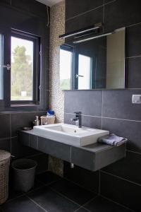 a bathroom with a sink and a large mirror at Serenity Villa in Sani in Sani Beach +22 photos