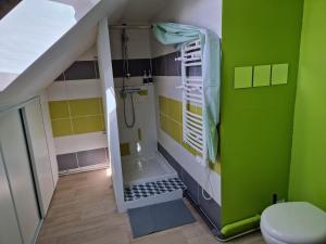 a bathroom with a shower and a toilet at Maison 6 chambres Saint Nazaire 5 min de la mer in Saint-Nazaire +18 photos