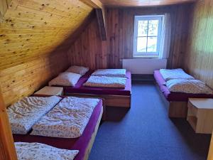 ホルニー・マルショフにあるSedmikráskaの窓のある部屋のベッド4台を利用する部屋