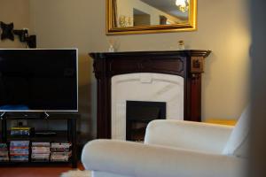 a living room with a fireplace and a television at Rockvale Cottage in Fort William