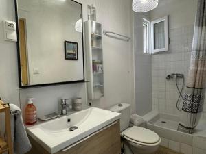 un bagno con lavandino, WC e doccia di En ville avec un air de campagne a Arles