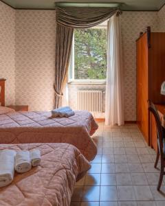 Hotel Terme في سارنانو: غرفة فندقية بسريرين ونافذة